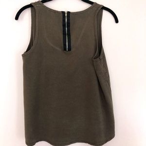 Scoop Neck Olive Green Tank with Black and Silver Zipper detail on the back
